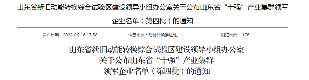 雙星、浦林成山、華盛、圣奧，入選山東省產(chǎn)業(yè)集群領(lǐng)軍企業(yè)