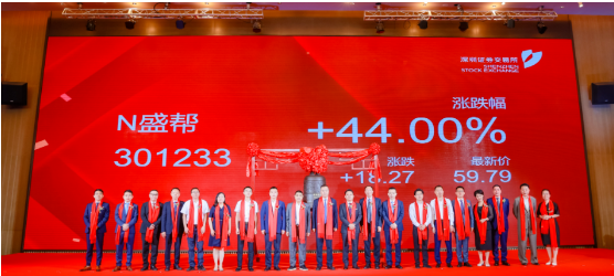 最高價格為59.79元/股，超過上市首日漲幅限制，封在漲停板上。